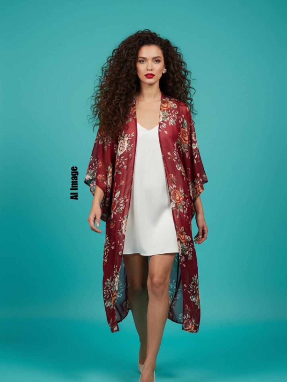 My Beloved Burgundy Floral Sheer Open Front Kimono Cardigan Size S